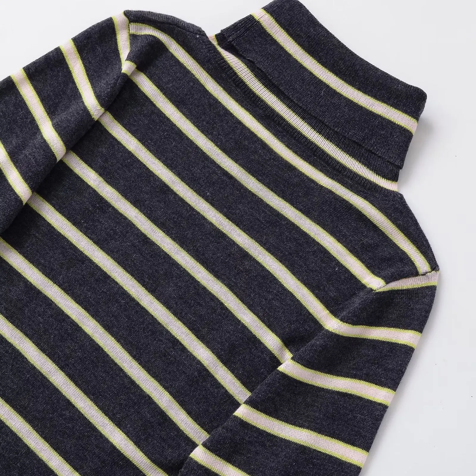 KASLEAD nueva Faion prendas de punto a rayas ultrafinas jersey largo de cuello alto para mujer fibra de poliéster ajustado Otoño Invierno