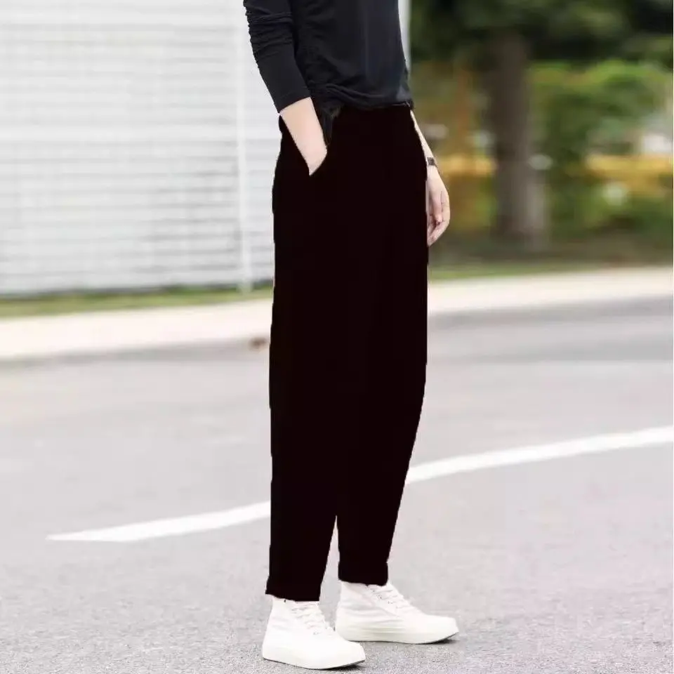 

Autumn Winter Velvet Elastic Waist Thickened Small Feet Trousers Thin Fashion Outer Denim Casual Pants Women Pure Cotton Jeans