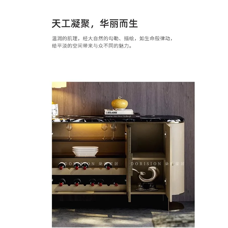 Light luxury dining side cabinet against the wall Solid wood foyer Living room Marble decorative wine cabinet Entrance cabinet