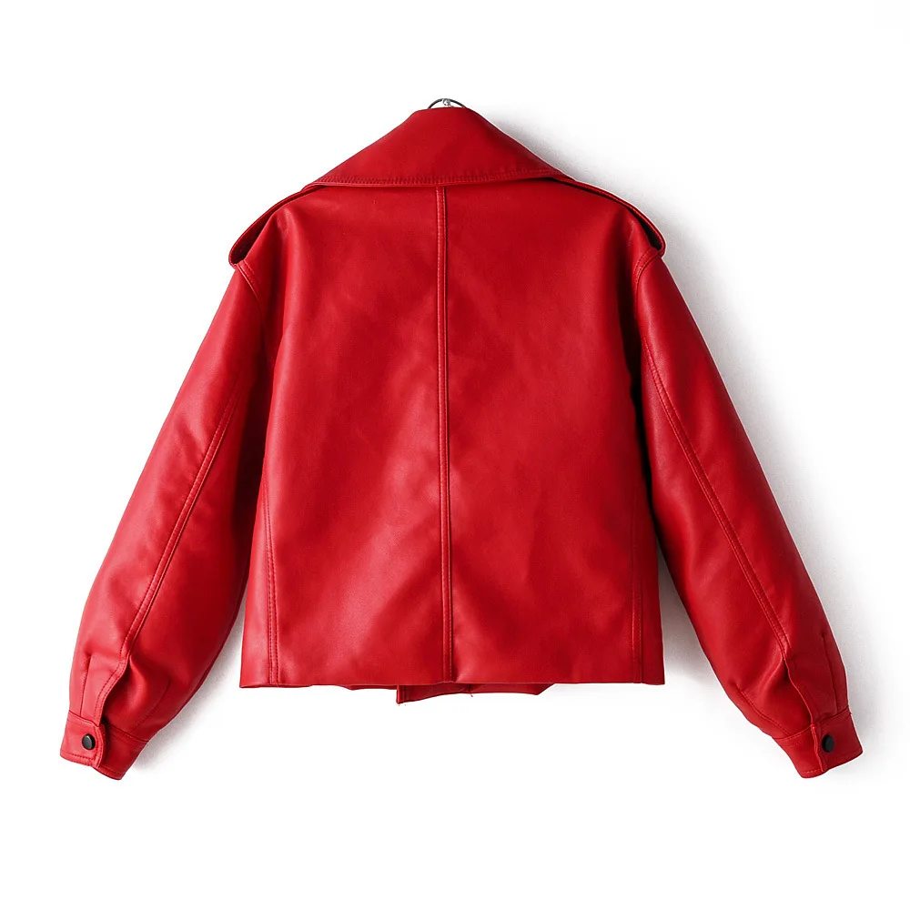 Veste d'automne en similicuir PU pour femme, motard de moto, manteau rouge, col coloré, streetwear, noir, punk, nouveau