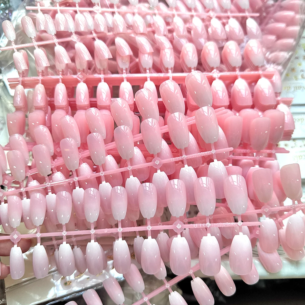 120 قطعة لامعة الوردي الأبيض التدرج الصحافة على الأظافر 10 أحجام قصيرة نعش الفرنسية وهمية مسمار نصائح غطاء كامل جرلي الوردي الأظافر كاذبة * #