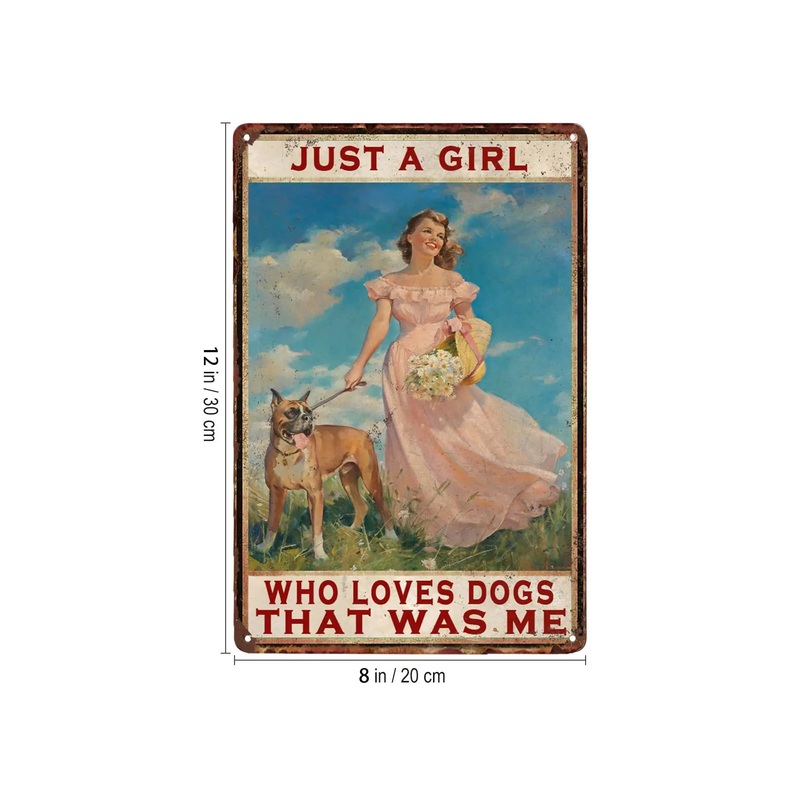 Bocromo Vintage Girl and Dogs Metal Tin Sign Just A Girl Who Loves Dogs That was Me  Toilet Restroom Home Bar Club Outdoor Stree