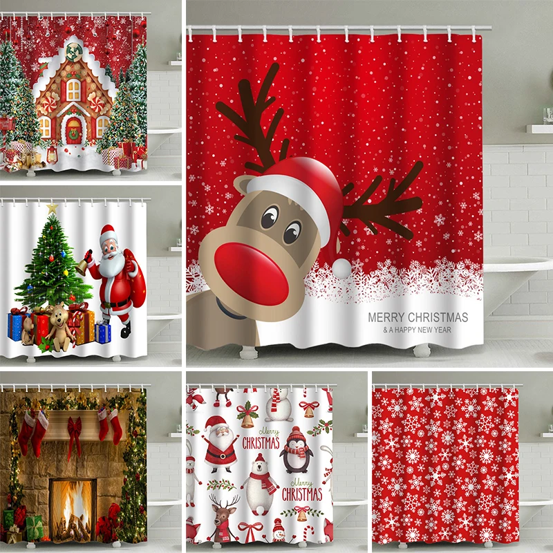 

Christmas Shower Curtain Waterproof Shower Curtain with Hooks Winter Christmas Shower Curtains Bathroom Decor Cortina De Ducha