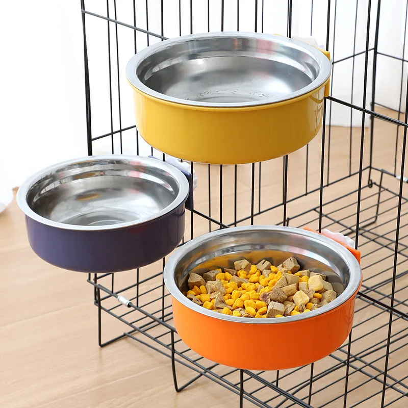 New detachable stainless steel hanging pet carrier bowl Large water food feeder for dogs cats and rabbits