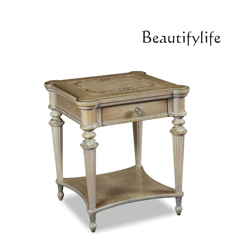Chinese simple retro high-end log small tea table living room design storage edge