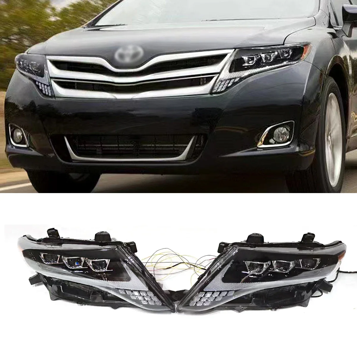 Car accessories high quality headlights head lamps for toyota venza 2008-2016 year upgrade led headlights 3 lens led lamps