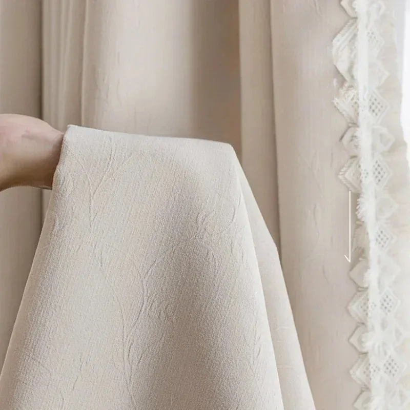 

French Cream Chenille Rose Jacquard Luxury Curtains for Living Room Bedroom Dining Blackout White Tulle Elegant Thicken Lace