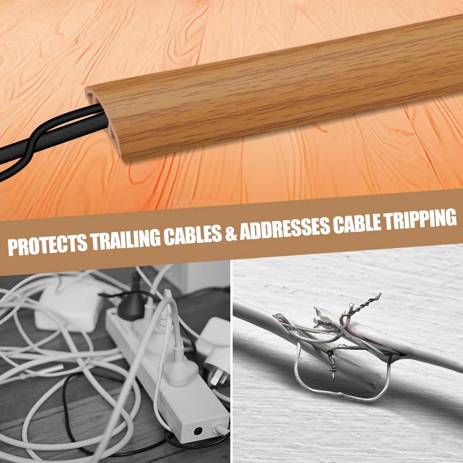 1pc Self-Adhesive PVC Floor Wire Protector - Anti-Kick Flexible Cable Cover for Thick 3-Hole Power Cords, Office & Home