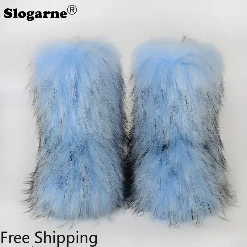 

Женские зимние зимние сапоги из искусственного меха енота, женские плюшевые теплые меховые сапоги, роскошная обувь, модная красочная пушистая обувь для девочек, ботинки