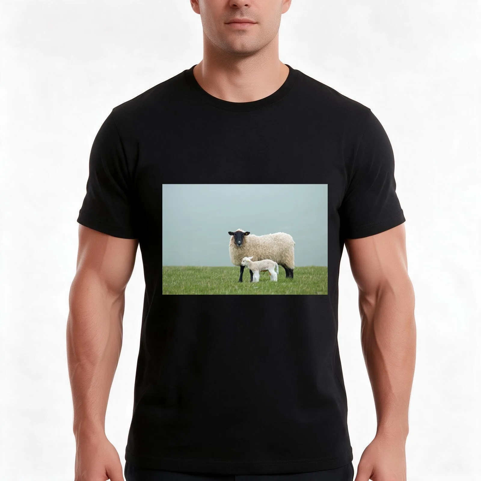 Ewe and Lamb T-Shirt, Summer Casual Cotton Tee, Oversized Streetwear Tops, Vintage Graphic Print, Loose Fit Short Sleeve