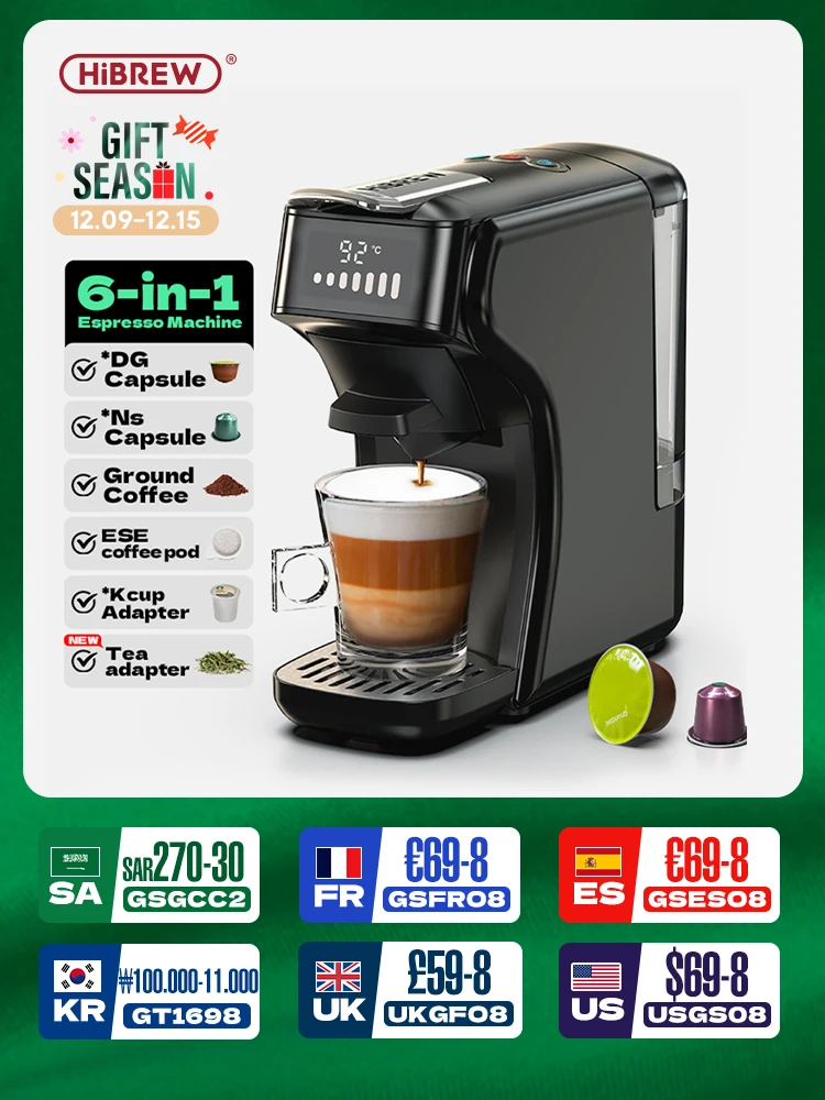 HiBREW 6in1 Capsule Coffee Machine Hot/Cold Multiple Espresso Cafetera Cappuccino Coffee Maker Dolce Gusto Nespresso Powder H1B