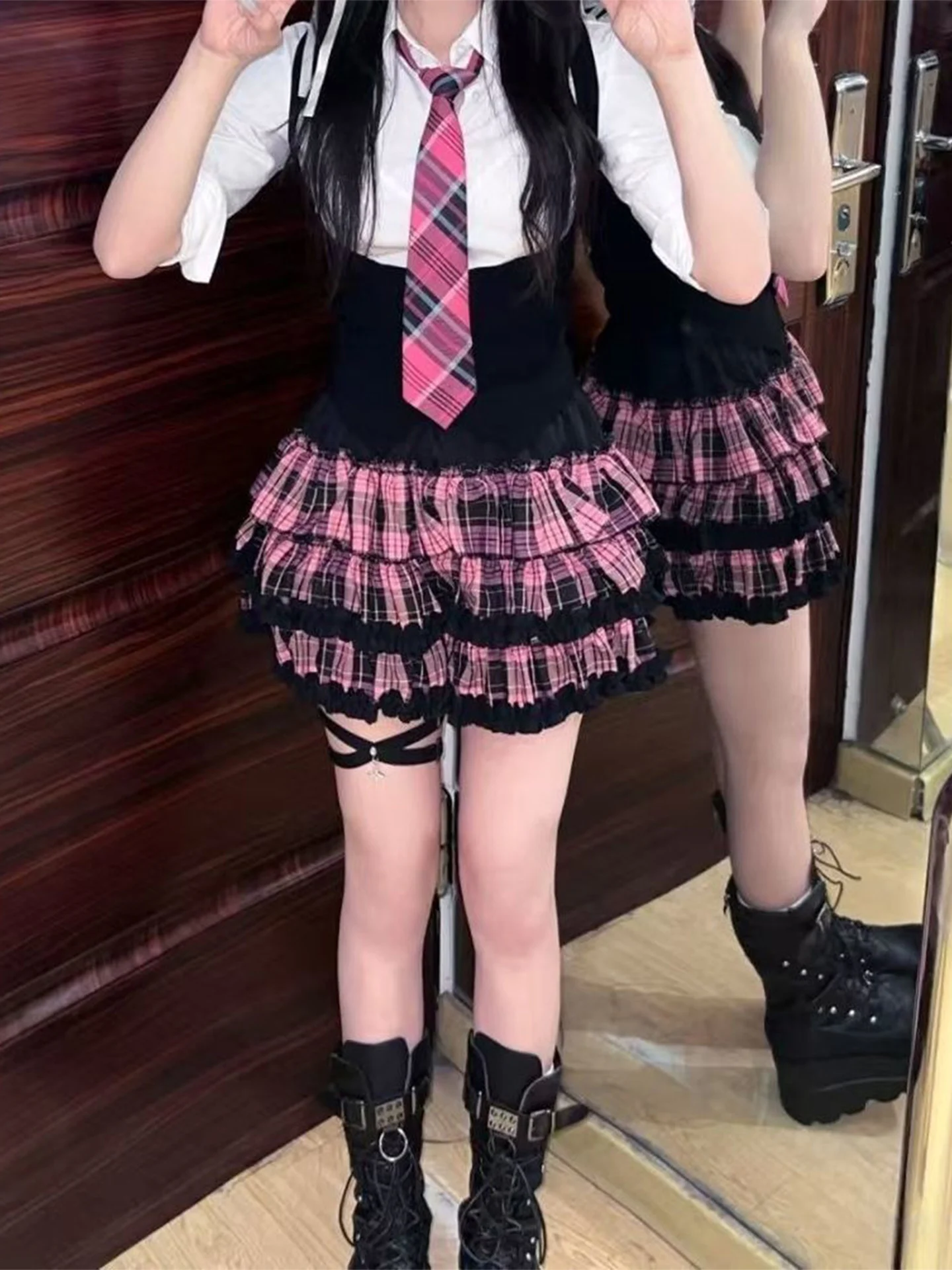 Ballet Girl Plaid Cake Short Skirt Women Summer Spicy School Style High Waist Versatile Puffy Skirt Pumpkin Half-length Skirt