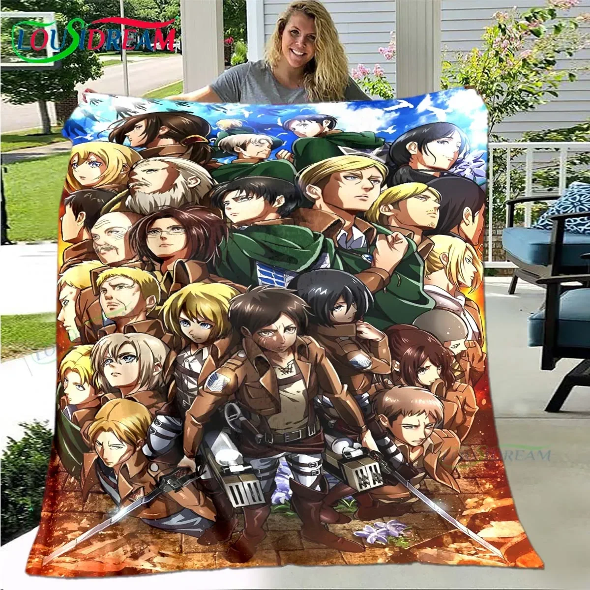 Fashion 3D Cartoon A-Attack T-Titan Four Seasons Blanket Sofa Cover Travel Bed Plush Blanket Travel Office Break Blanket Gift
