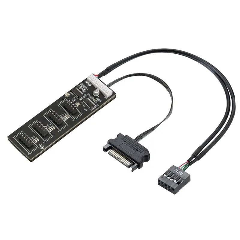 QWE-10X 9Pin USB Header Splitter With SATA Power Cable, Internal USB Hub Extension USB 2.0 Splitter Connector