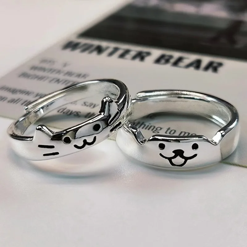 1 Par de Anillos de Pareja con Diseño de Gato y Perro para Mujeres y Hombres, Anillos de Moda 2026, Anillos para Enamorados, Regalos de Joyería para el Día de San Valentín