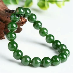 Pulsera elástica de Jade y jaspe de Hetian Natural para hombre y mujer, joyería fina de lujo, brazalete de cuentas personalizado para pareja, regalos de vacaciones