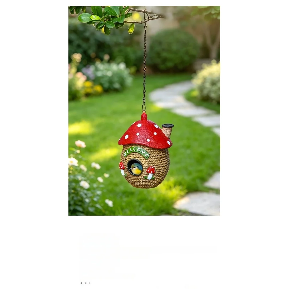 For Outdoor Garden Display 13.5*10*19cm Hanging Bird for Shelter Mushroom Shaped Birdhouse Outdoor Decor Garden Bird Ornament