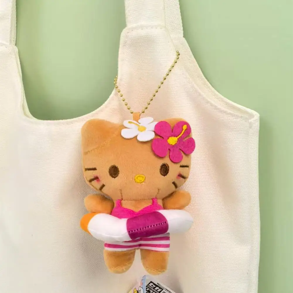 Sanrio Bikini Black Skin Hello Kitty pluche pop sleutelhanger zomer zwemmen cirkel speelgoed hanger rugzak decoratie verjaardagscadeau