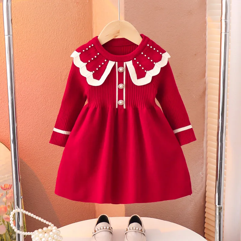 

90-150cm Girls' Dress Spring and Autumn New Style Children's Baby Princess Knitted Fashion Sweater Dress