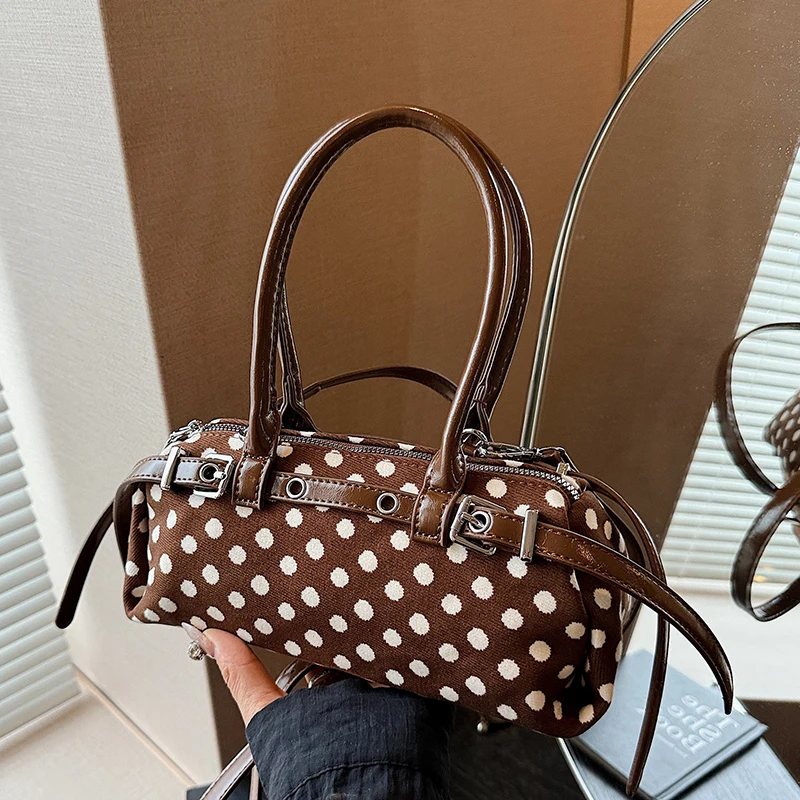 

Vintage Polka Dot Women's Handbags 2025 Chic Korean Edition Belt Buckle Design Messenger Bag Elegant Female Shoulder Bags
