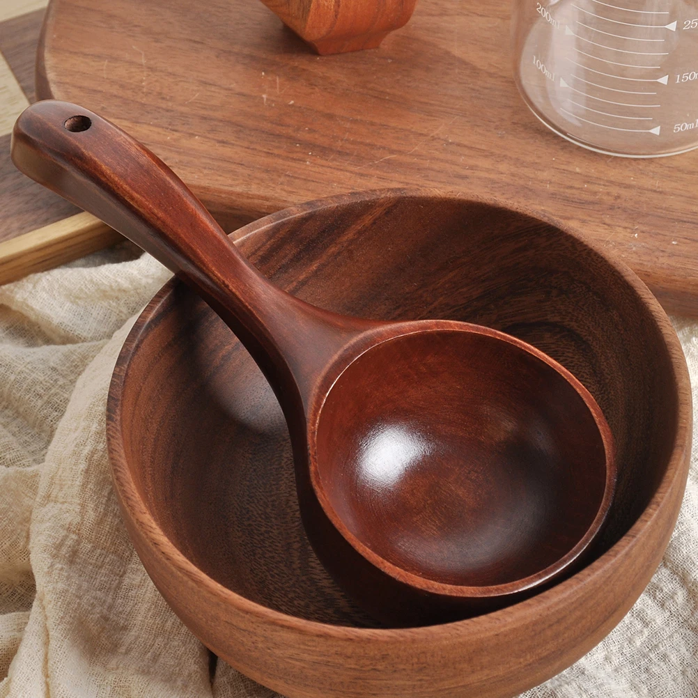 

1pc Japanese Style Soup Ladle Wooden Long Handle Kitchen Tool Wood Material Easy Clean Serving Spoon Restaurant Use