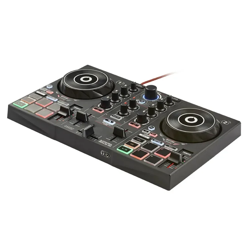 Mini controlador de prato de DJ inteligente de nível de entrada portátil jogando jogadores de processador com placa de som Pode conectar fones de ouvido som RCA
