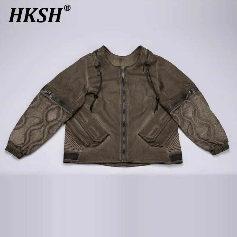 HKSH Spring Autumn New Retro Distressed Sleeve Detachable Jackets Outdoor Safari Style Zipper Deconstruction Coats Trendy HK3552