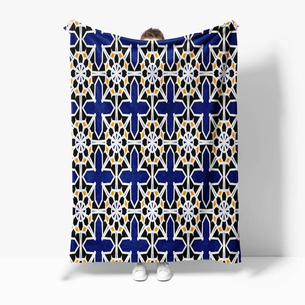 

Navy Blue Paisley Mosaic Geometric Pattern Throw Blanket Sofa Bed Decorative Cushion Cover Gift