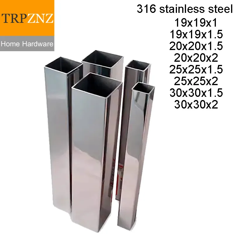 316L Stainless Steel Square Tube Pipe 19x19 20x20 25x25 30x30mm Wall Thickness 1 1.5 2mm Rust Proof for Sliding Rails