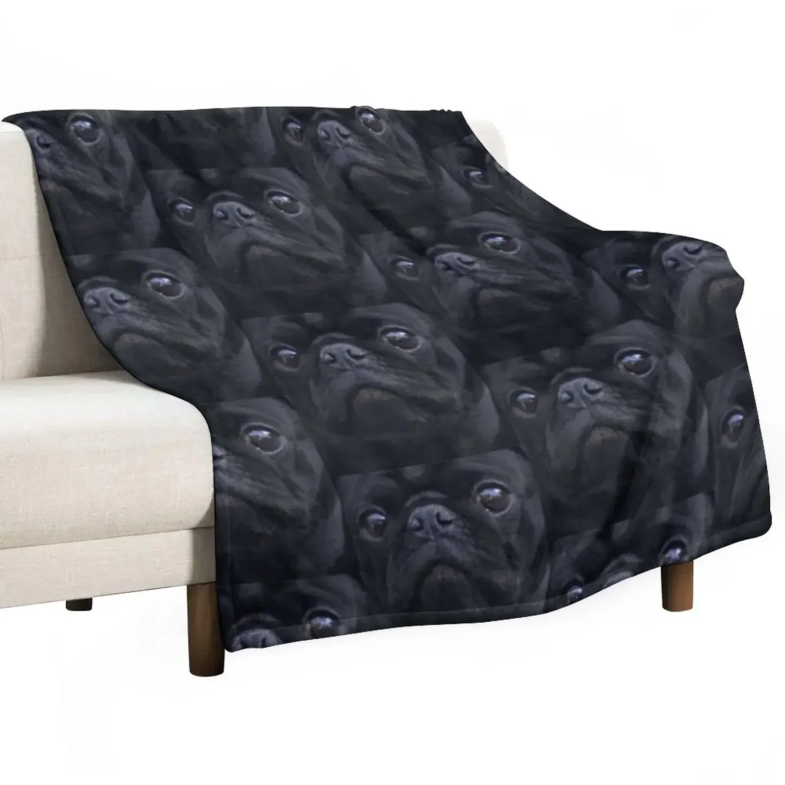 Black Pug Dog Face Throw Blanket Luxury Brand Furrys Stuffeds Blankets