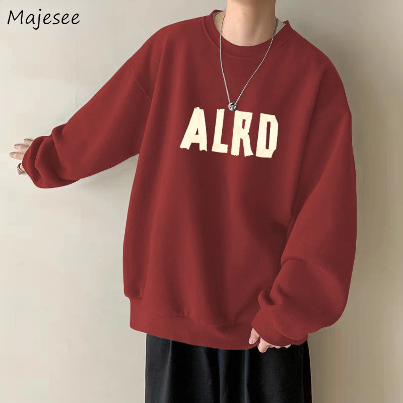 

No Hat Hoodies Men Loose Casual Letter Design Handsome Plus Velvet Sweatshirts Cozy All-match Korean Fashion Daily Autumn Winter