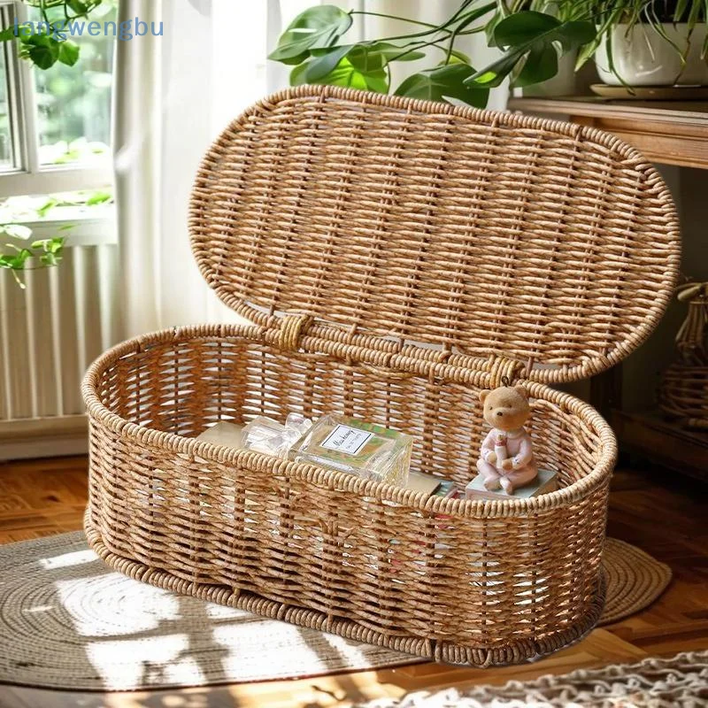 

Bohemian Imitation Rattan Storage Basket Woven Storage Box Dust-proof Frame Home Decoration Basket