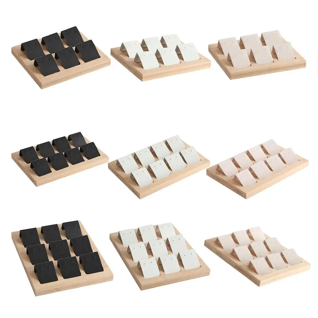 9 Pair Earring Display Stand Jewelry Shop Show Tray Natural Wood Stud Earring Display Stand Rack Earring Card Holder w/ Tray