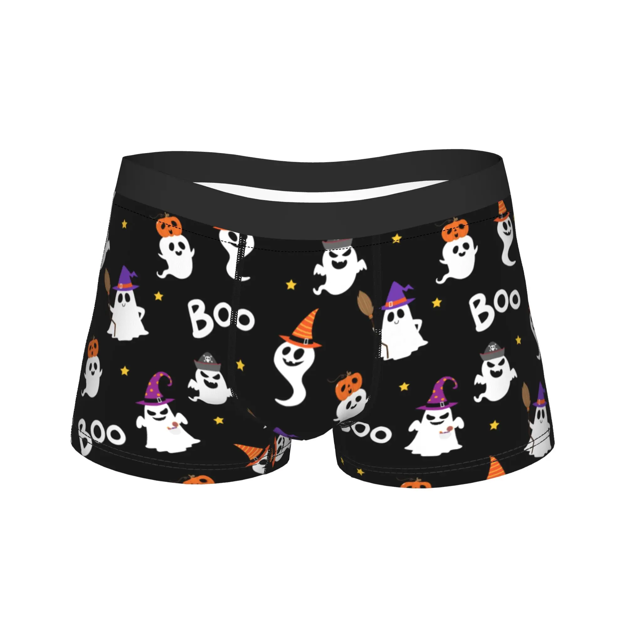 Men Happy Halloween Party Long Underwear Cute Ghost Funny Boxer Briefs Shorts Panties Male Breathable Underpants M-XXL