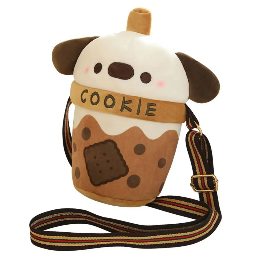 Bubble Tea Teacup Dog Plush Doll Bag Large Capacity Zipper Teacup Dog Crossbody Bag Milk Tea Drink Stuffed