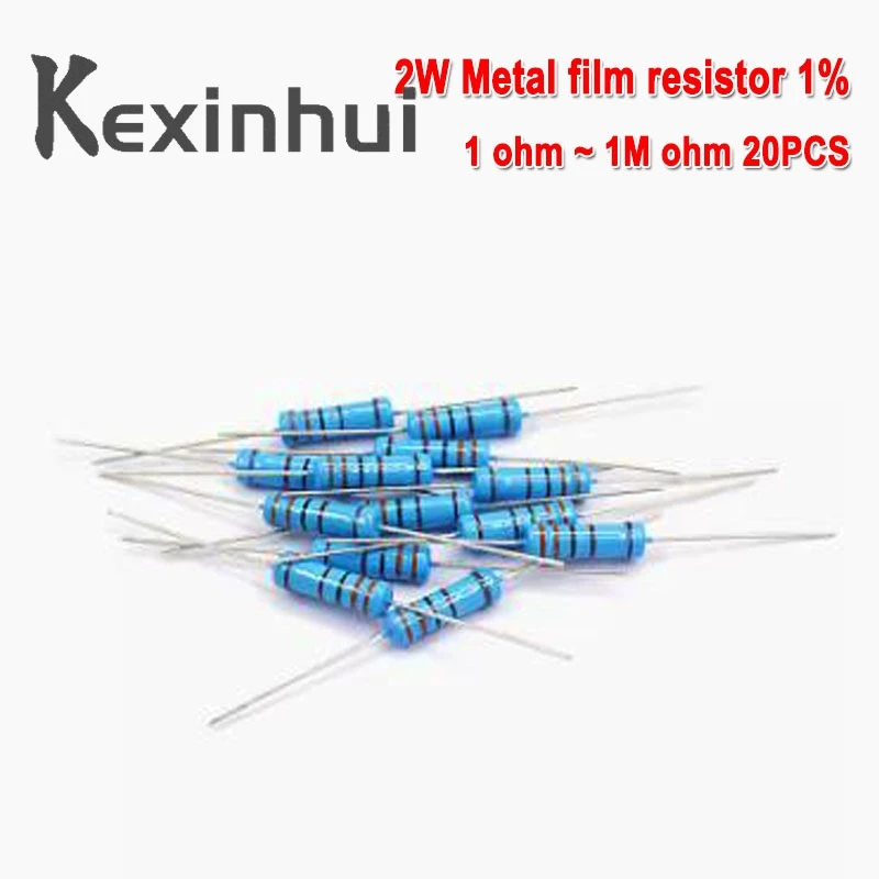 20pcs 2W Metal film resistor 1% 1R ~ 1M 2.2R 4.7R 10R 22R 47R 100R 220R 470R 1K 10K 100K 2.2 4.7 10 22 47 100 220 470 ohm