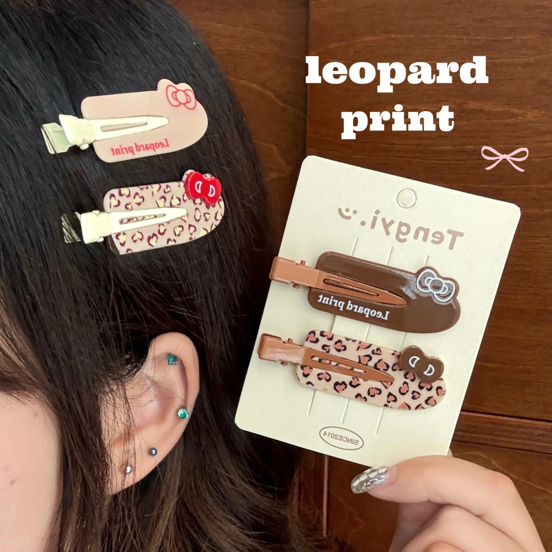 Pince à cheveux créative et mignonne avec nœud imprimé léopard, pince latérale sans couture, accesso