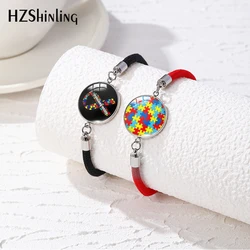 2024 New Autism Awareness Rope Bracelet Ribbon Red Black Bracelets Glass Dome Cabochon Jewelry Handmade Gift