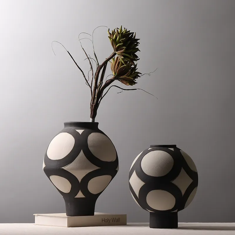 for Wabi-sabi Ceramic Vase Hand-painted Color Matching Decorations for Model House Living Room Flower Arrangement Creative