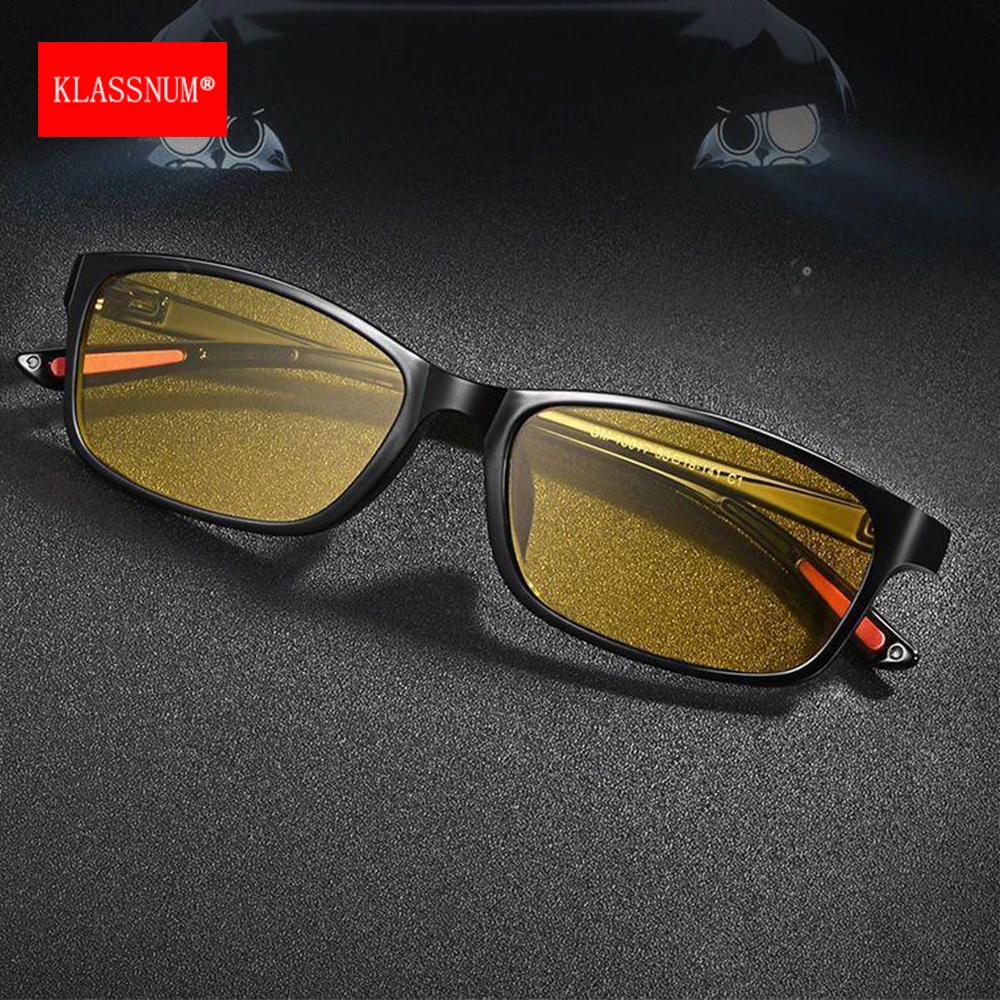 KLASSNUM Anti-Blue Light Glasses Men Yellow Lens Driving Sun Glasses Outdoor UV400 Photochromic Glasses Ultra Light Eyepiece