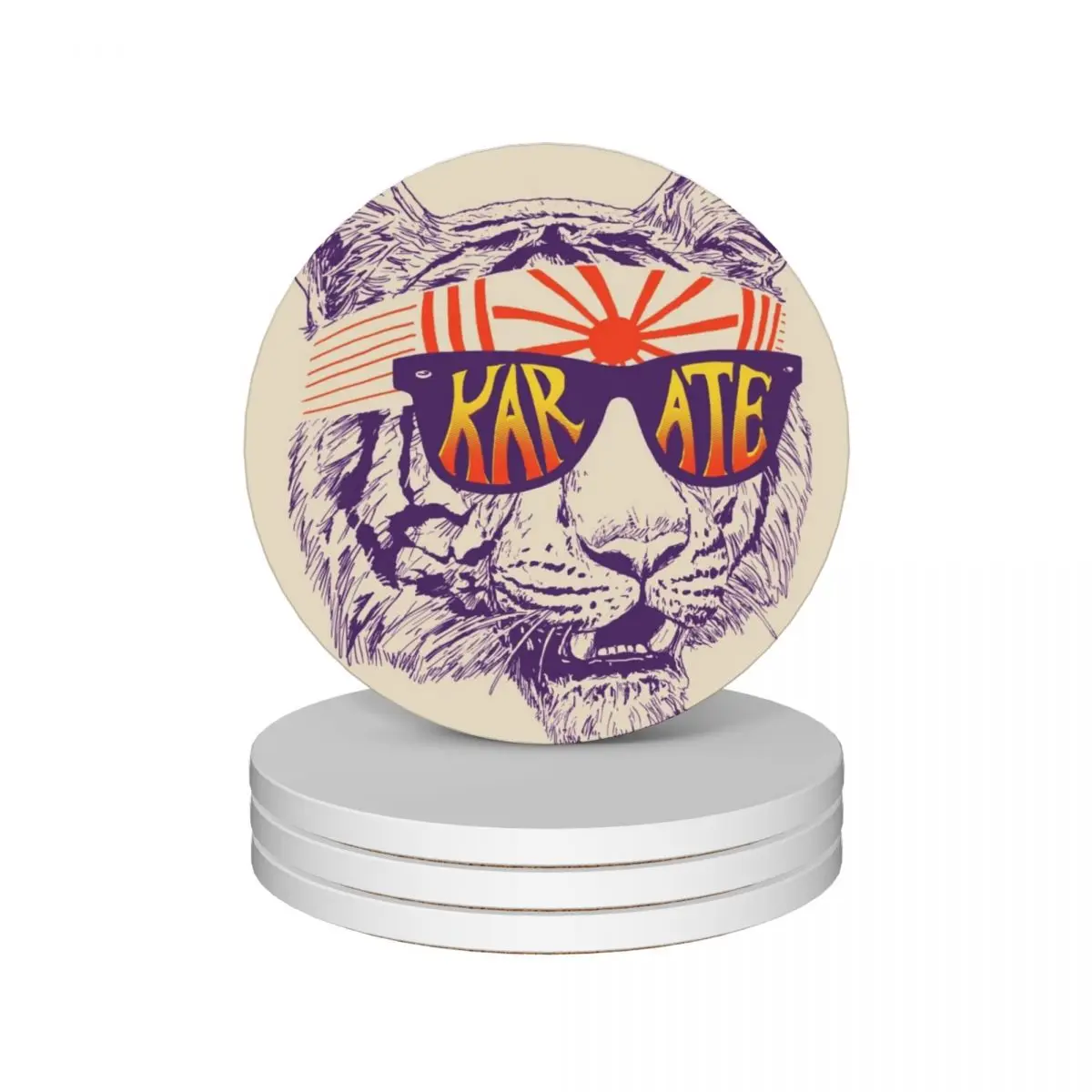 Karate Tiger Ceramic Coasters (Set of 4) white black Coasters