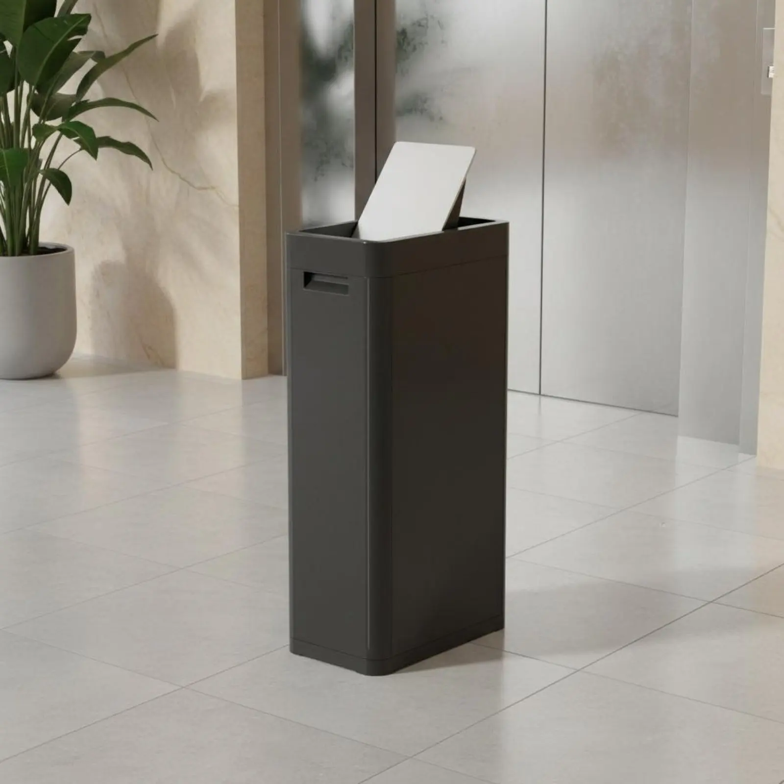 

Swing Top Trash Can Large Capacity Rectangular Garbage Can Slim Rectangular Wastebasket Easy to Clean Slim Wastebasket Sturdy