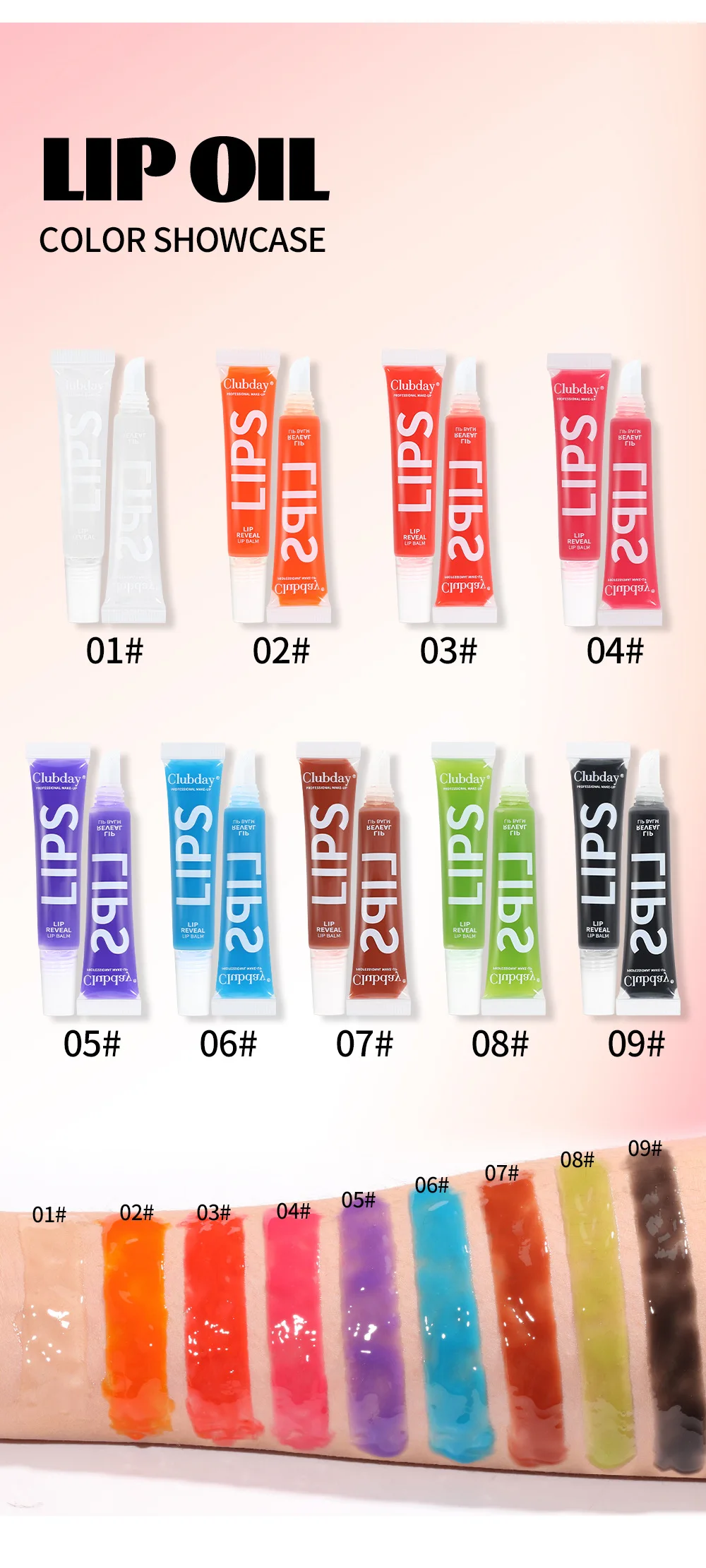 Clubday 9 color Lip Balm Makeup Multi-color Moisturizing Mirror Fruit Lip Oil Natural long-lasting hydrating Lip Gloss