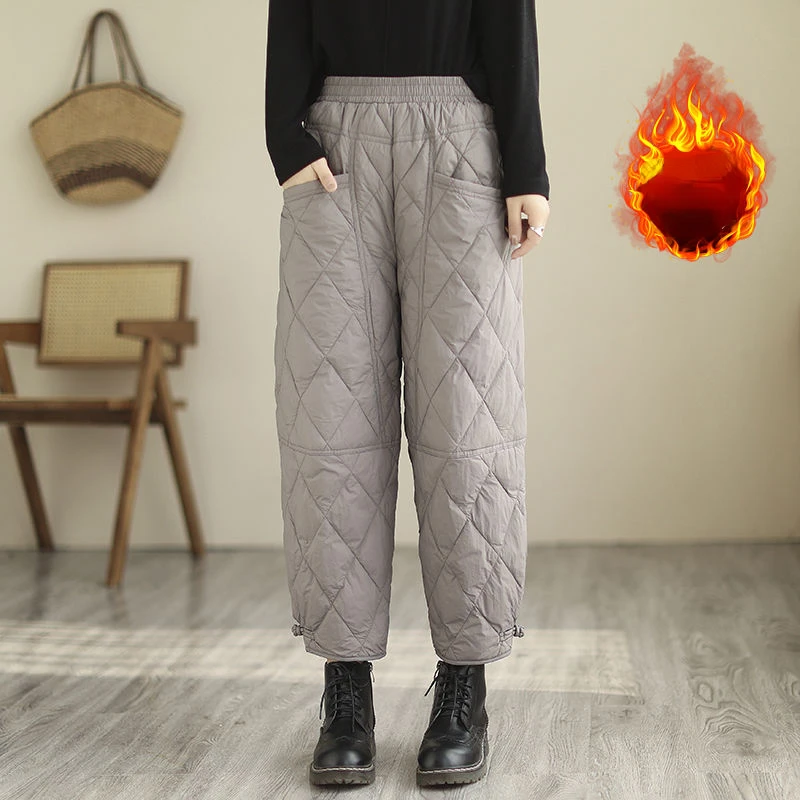 Winter Harem Pants Women Baggy Warm Big Pockets Vintage Windbreak Thicken Pantalone Designed High Waist Streetwear Comfort M-4XL