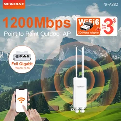 NEWFAST 2,4G/5,8G AP inalámbrico para exteriores 1200Mbps punto de acceso 48V POE Wifi Router extensor WI-FI de largo alcance Gigabit