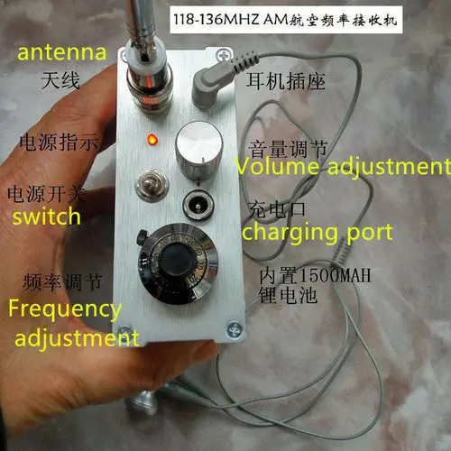 Assembled 118-136MHz Aviation Band Receiver AM Airband + Battery + Antenna + Earphone