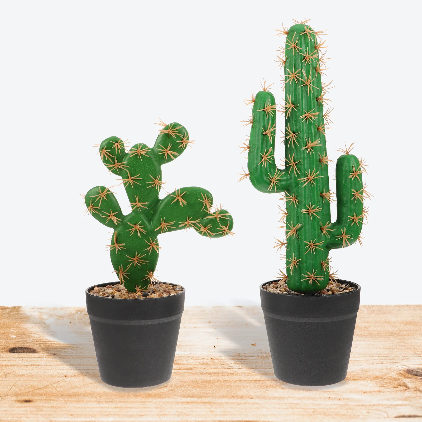 2 Pcs Tropical Plants Fake Flower Cactus Decor Plastic Potted Faux Succulents Lifelike