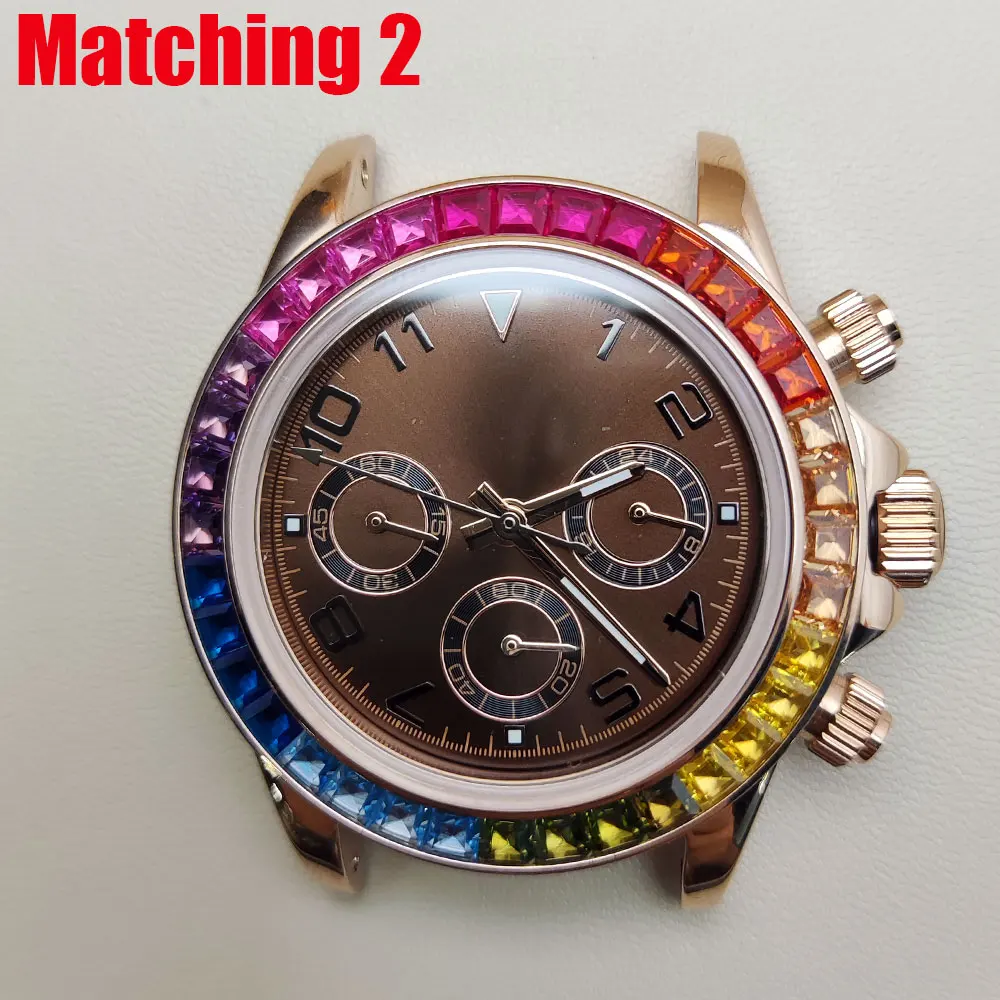 VK63 حركة حالة 39 مللي متر الرجال تعديل قوس قزح حلقة كوارتز ساعة توقيت ساعة إلكترونية مضيئة حاوية من الفولاذ المقاوم للصدأ