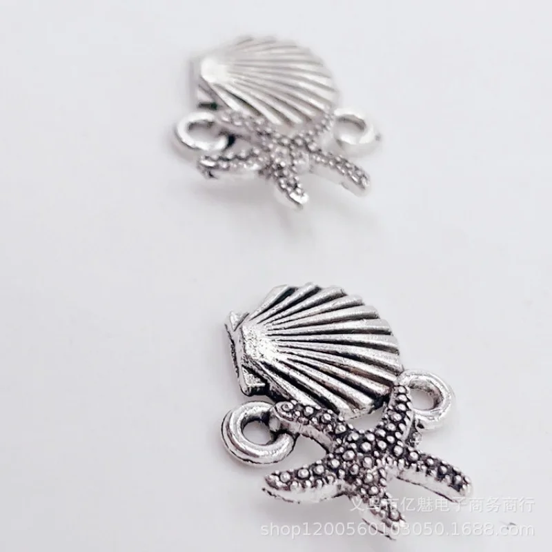 Factory Direct Sales 100Pieces DIY Ornament Zinc 13x18mm Double Hanging Starfish Shell Clothing Bag Connector