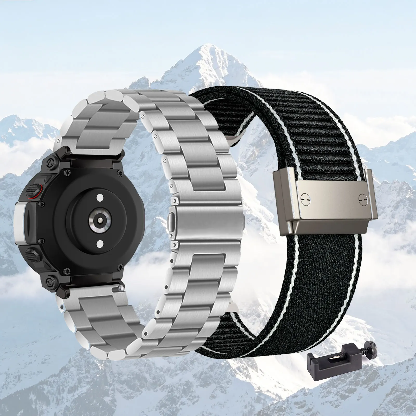 2 correas para Amazfit T-Rex/T-Rex Pro/T-Rex 2/T-Rex Ultra, una correa de metal y una correa de nailon